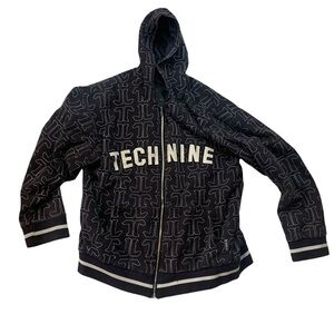 Tech Nine size large y2k Black Zip-Up Hoodie snow board Contrast Stitching